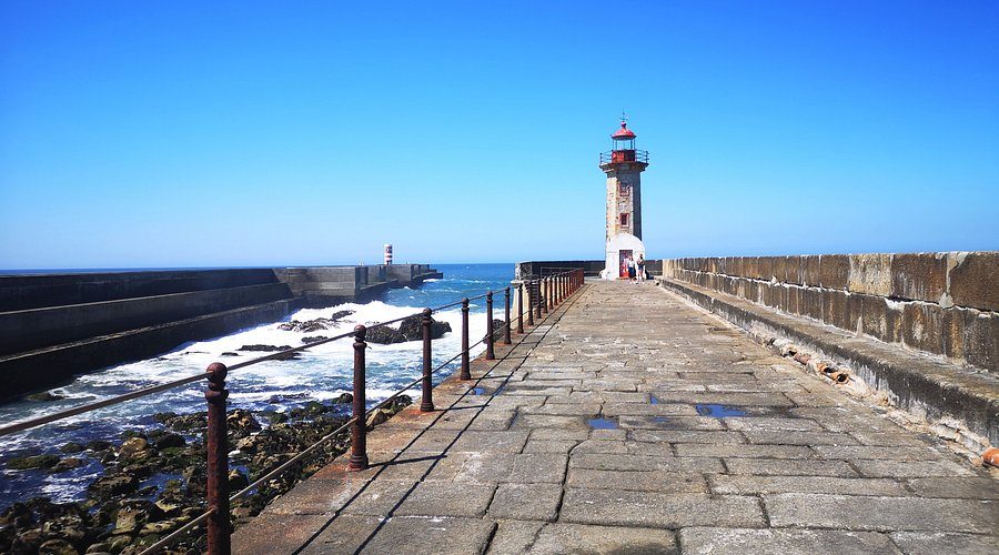 Foz do Douro breakwater and lighthouse at the mouth of the Douro