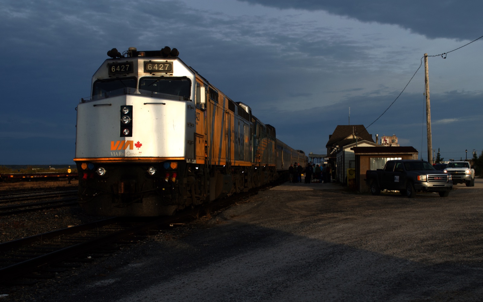 The rail line running into Churchill, Manitoba, on the shore of Hudson Bay — the town's only ground connection to the rest of Canada.