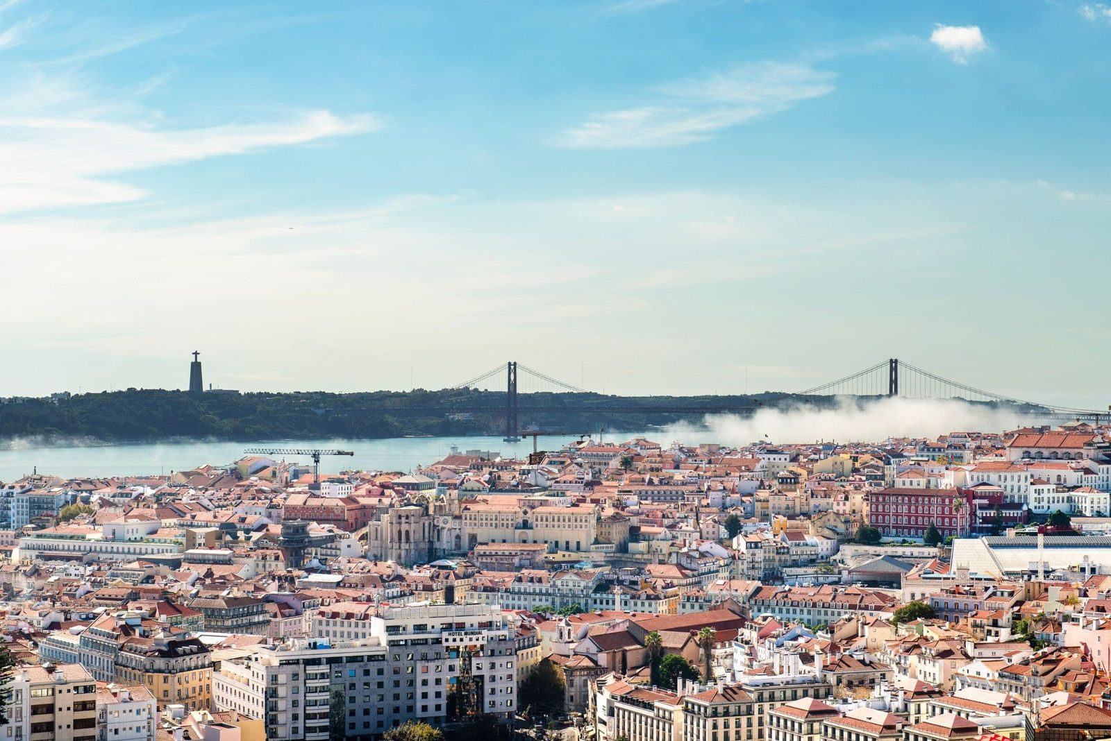 View over Lisbon from Graca with the 25 de Abril bridge