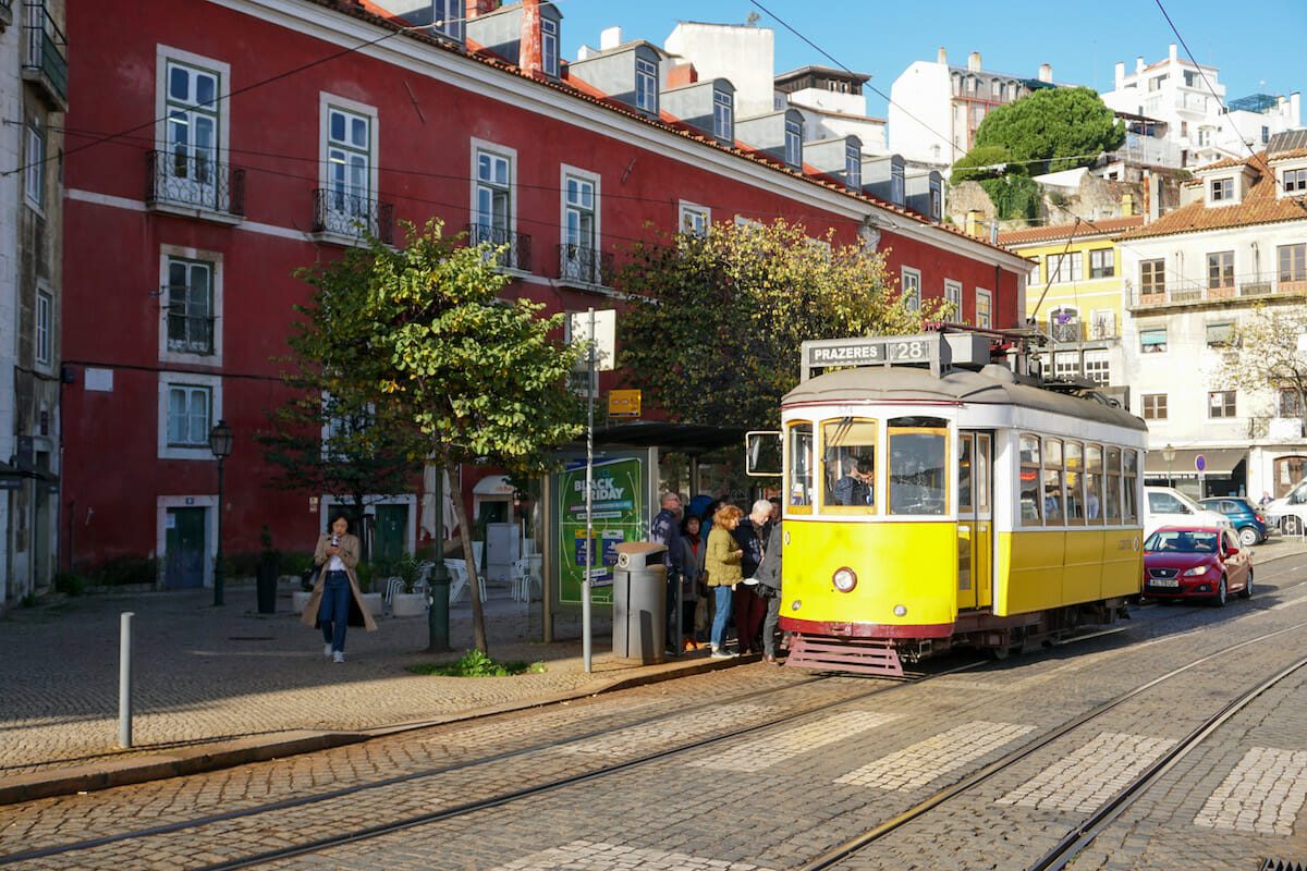 Tram 28 yellow Lisbon Alfama