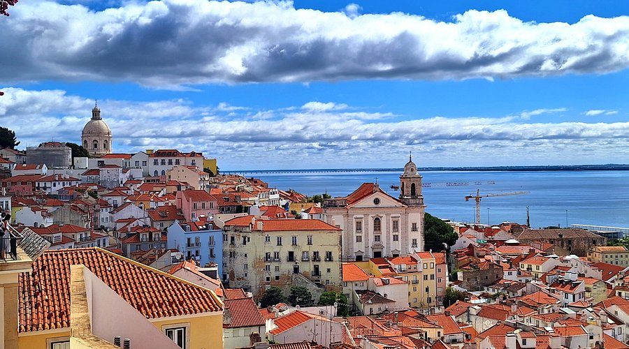 Miradouro de Santa Luzia view over Alfama rooftops Lisbon