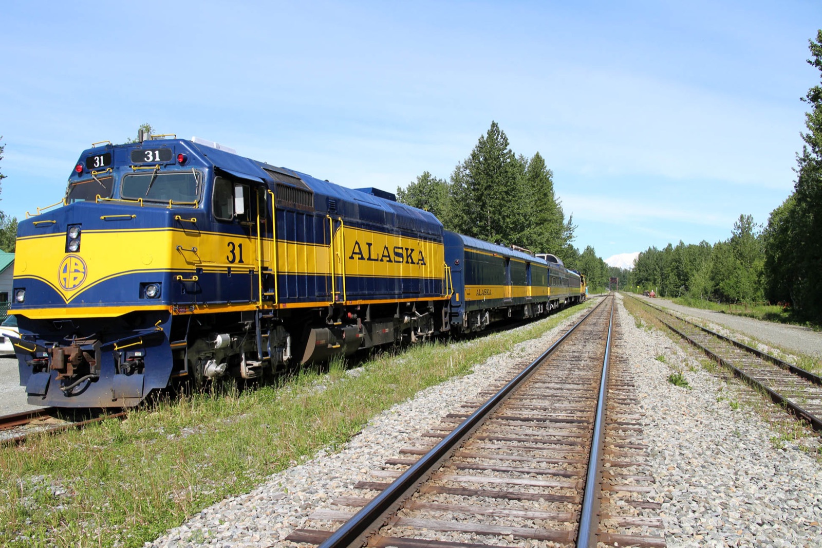 The Alaska Railroad's Hurricane Turn railcar in the Susitna River backcountry, where passengers flag it down from the trackside.