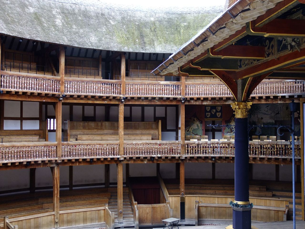 The wooden galleries and open yard of Shakespeare’s Globe in London