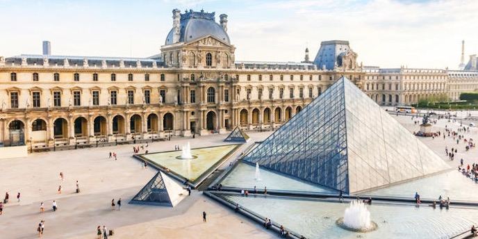 Louvre Museum Paris glass pyramid courtyard