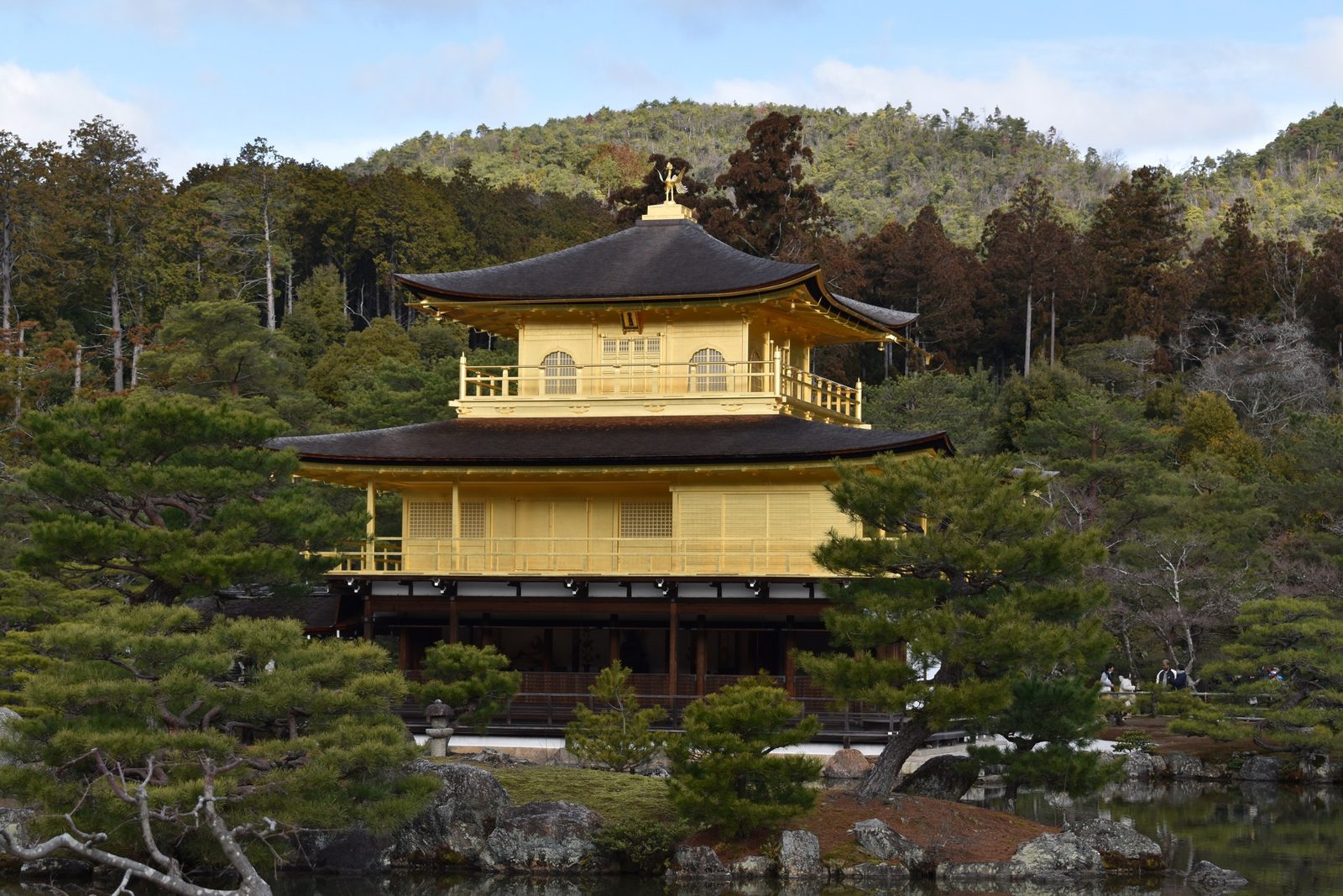 Kinkaku-ji, the Golden Pavilion, above its pond in Kyoto