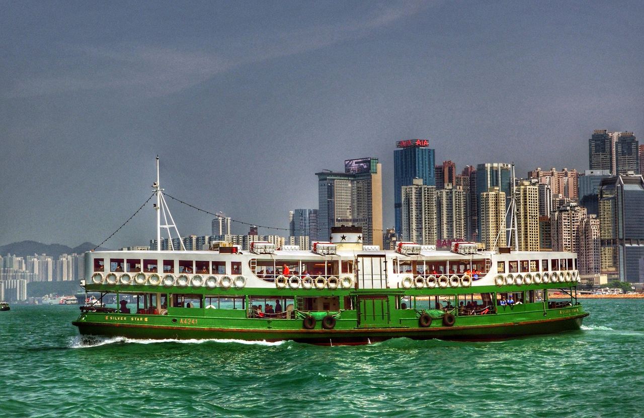 The green-and-white Star Ferry Silver Star crossing Victoria Harbour